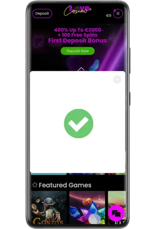 Bevestiging van een succesvolle registratie Love Casino casino.
